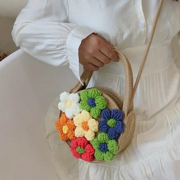 Flowers Crossbody Bag With Rope Closure